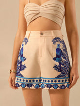 CAJUNI Women Boho Tropical Plant, Parrot Print, Vacation Casual Summer Shorts